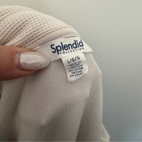 Splendid Waffle Scuba Knit Polo Sweatshirt Cream - Picture 4 of 5